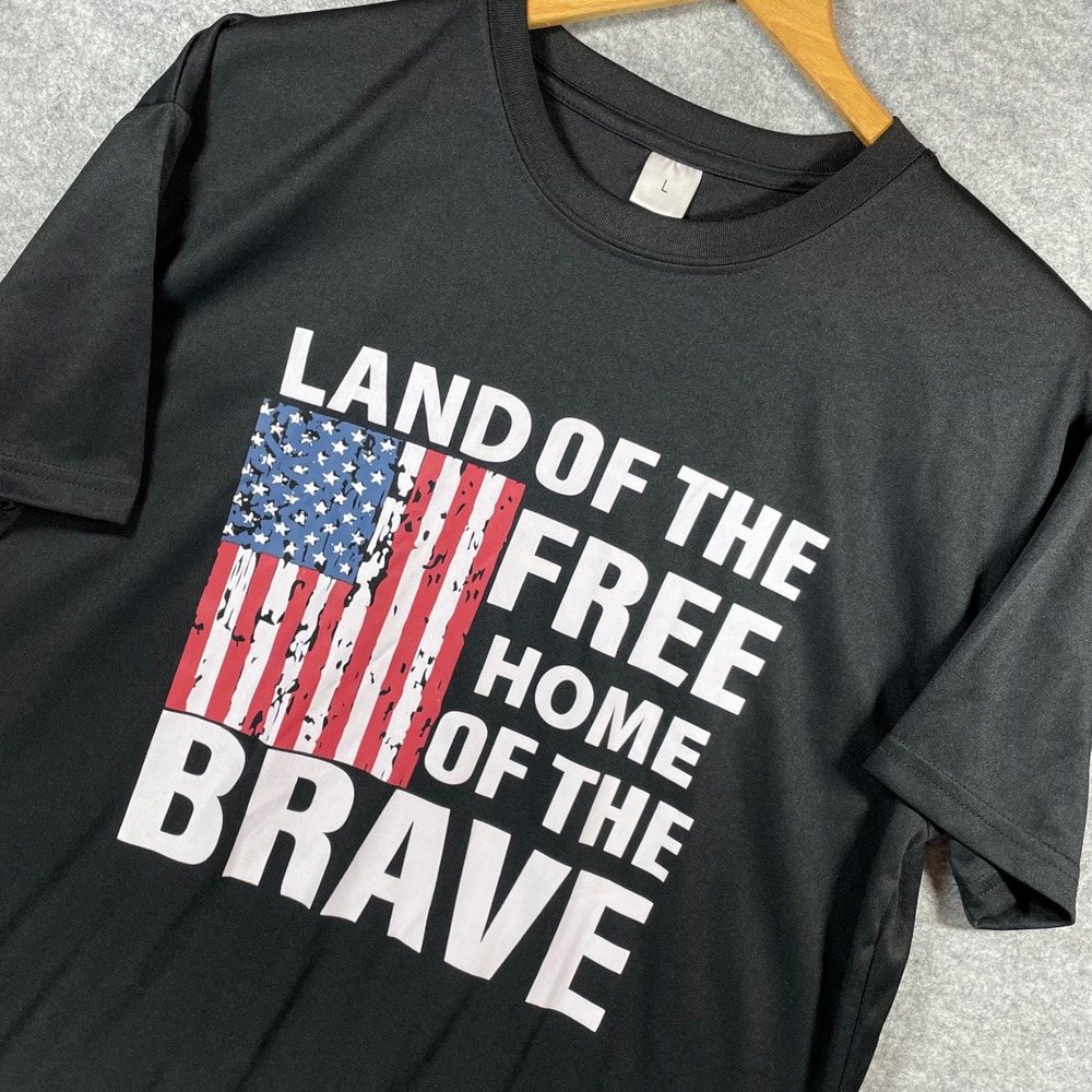 Land of the Free Home of the Brave Men‎ Graphic T-Shirt L Patriotic USA Flag